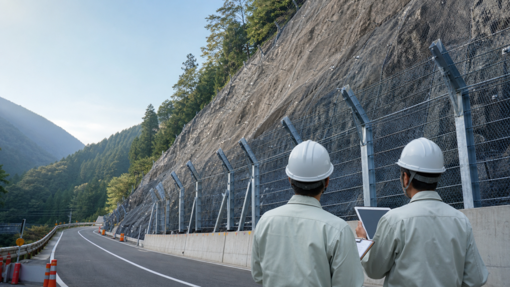 落石対策工 M&Aで承継する防護網・防護柵の施工現場