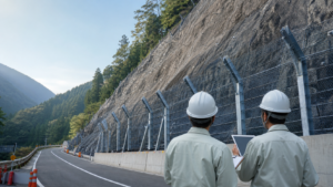 落石対策工 M&Aで承継する防護網・防護柵の施工現場