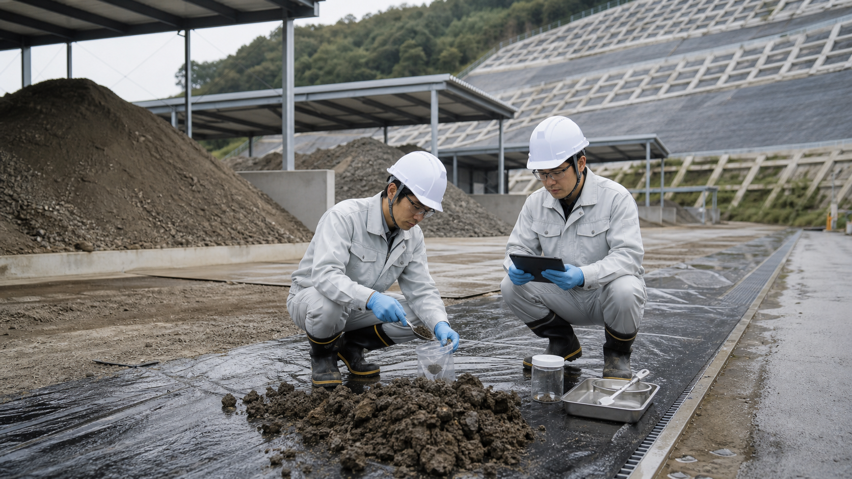 法面工事会社のM&A・環境DDで建設発生土を採取し記録する技術者